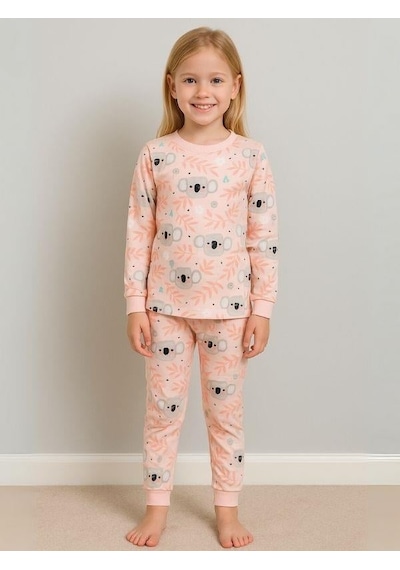 Kız Çocuk Koala Baskılı Pamuklu Pijama Takımı-16060 SOMON