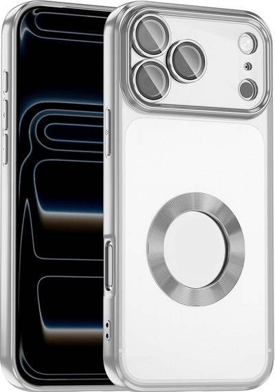 Apple Uyumlu iPad iPhone 17 Pro Max Kılıf Kamera Korumalı Logo Gösteren Zore Omega Kapak Gümüş