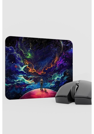 Dijital Evrende Köpek Ve Adam V4 22x18 Gaming Kauçuk Kaymaz Taban Mouse Pad Fare Altlığı