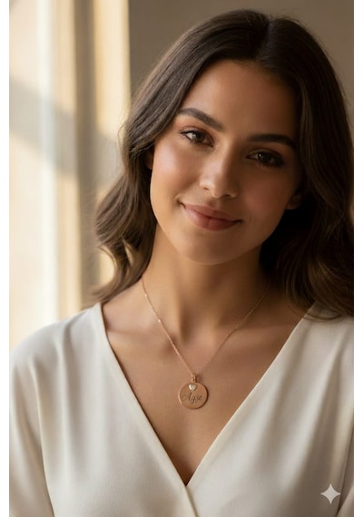 925 Ayar Papatya Silver Zirkon Taşlı Kalp Plaka Kolye.rose.gold.rodaj Gümüş