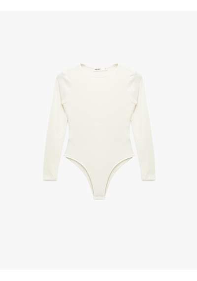 Koton Uzun Kollu Bisiklet Yaka Slim Fit Bodysuit Ekru 6sak80059ek Ekru