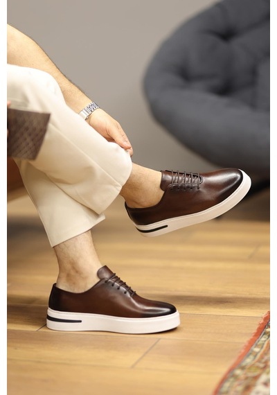 Shoetyle - Kahverengi Deri Bağcıklı Erkek Günlük Ayakkabı 610-1005-1301 Kahve Rengi