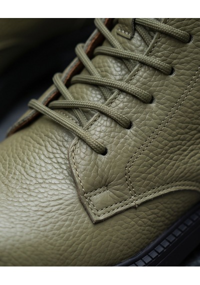 Futsishoes Ravenna Yeşil Hakiki Deri Bağcıklı Kalın Taban Topuklu Postal Kadın Bot