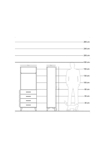 Arges Dolap Tek Raflı 4 Çekmeceli Tek Askılı 60x30x163 Çam-ay... Çam