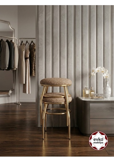 Evko Mobilya Tabure, Bar Taburesi, 2 Adet Tabure, Puf, Bench, Metal Ayaklı Tabure, İç Içe Geçebilen Tabure, Mutfak Balkon Bahçe Taburesi Gold Kahverengi