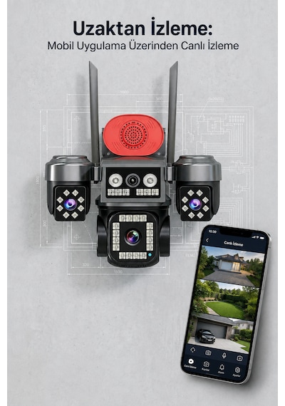 Viva Sım-840w 4 Kameralı Akıllı Güvenlik Kamerası 12mp Wifi Ptz Aı Hareket Takipli Renkli Gece Görüşlü Dış Mekan Ip Kamera