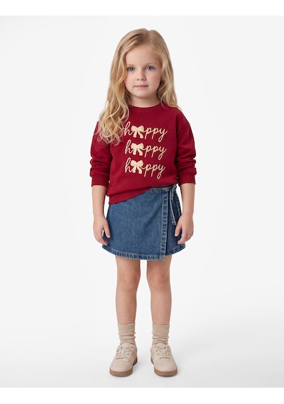 Koton Fiyonk Detaylı Bisiklet Yaka Uzun Kollu Şardonlu Sweatshirt Bordo 7wmg10171ak