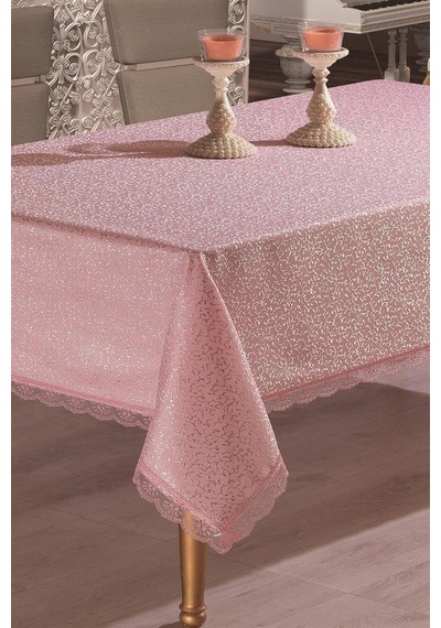 Denizli Çeyiz Dantelli Masa Örtüsü Pembe 160x220 Çok Renkli