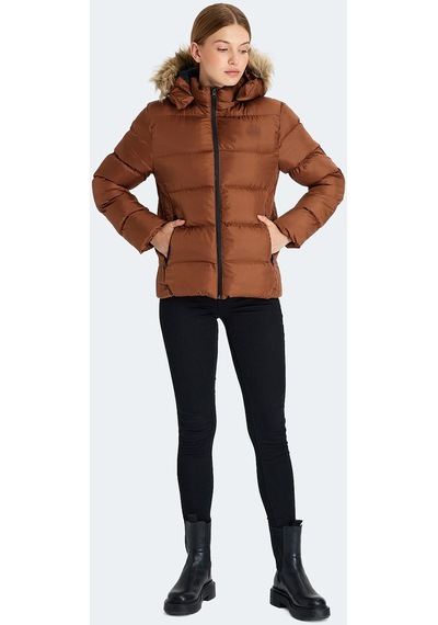 Slazenger GUEST Kadın Kapüşonlu Şişme Taba Mont & Kaban