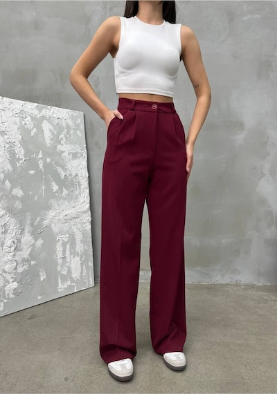 Kadın Palazzo Pantolon Dabıl Kumaş Bordo