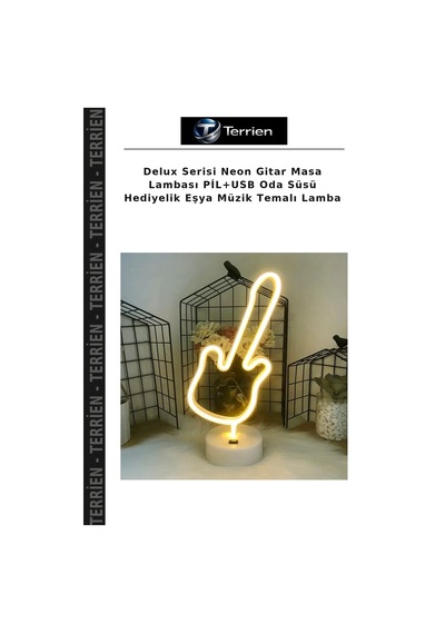 Delux Serisi Neon Gitar Masa Lambası Pil+usb Oda Süsü Hediyelik Eşya Müzik Temalı Lamba Renkli