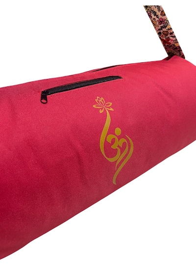 Su Geçirmez Om Baskılı Mat Taşıma Çantası Yoga Fitness Antrenman Çantası 2 Adet Mat Toplama Lastiği Kırmızı