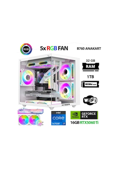 Xaser Cube X240i7-14700F 32 GB 1 TB M.2 Nvme SSD 16 GB RTX5060Tİ Free Dos Masaüstü Oyuncu Bilgisayarı