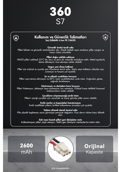 360 S7 2600mah Robot Süpürge Bataryası K.k