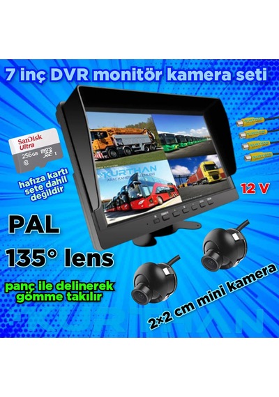 2 Adet 2 2 Cm Mini Kamera Ve 7 İnç Dvr Monitör 12 Volt 256 Gb