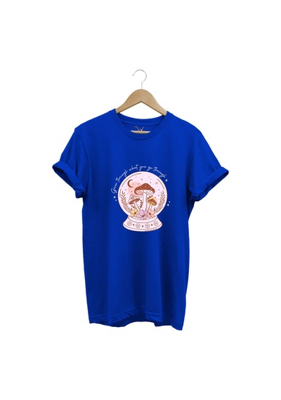Vintage Retro Streetwear Poster Mantar Küresi Baskılı %100 Pamuk Regular Fit Bisiklet Yaka T-shirt Mavi