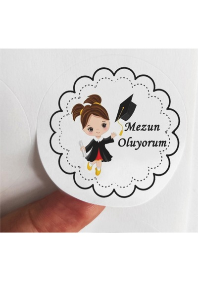 48 Adet 4 Cm Kız Çocuk Mezun Oluyorum Mezuniyet Baskılı Mat Etiket Sticker