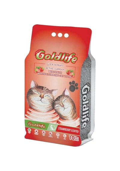 Goldlife Active Carbon Çilek Kokulu İnce Topaklaşan Bentonit Kedi Kumu 10 L
