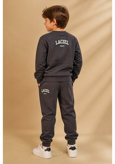 Eray Alp Kids Unisex Çocuk Baskılı Eşofman Takımı Günlük Rahat Kombin Siyah