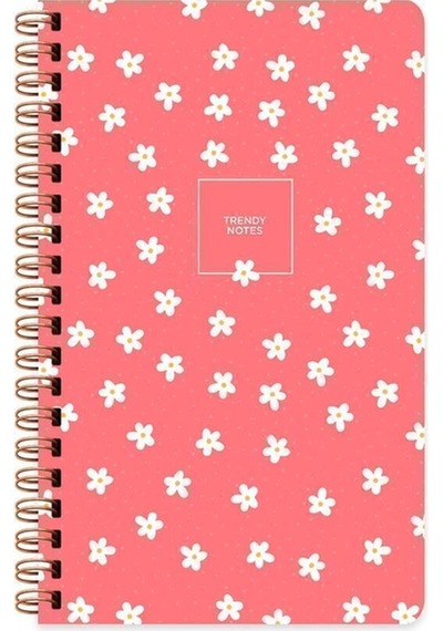 Sert Kapak Çizgili Spiralli Çiçek Defter Minik Papatya 13x21 Pembe