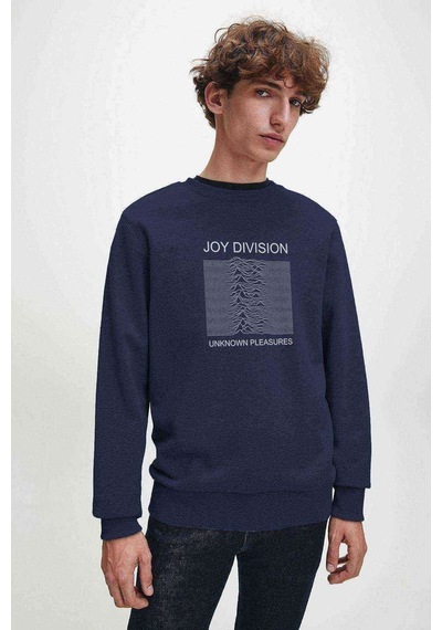 Joy Division Baskılı Indigo Erkek Örme Sweatshirt