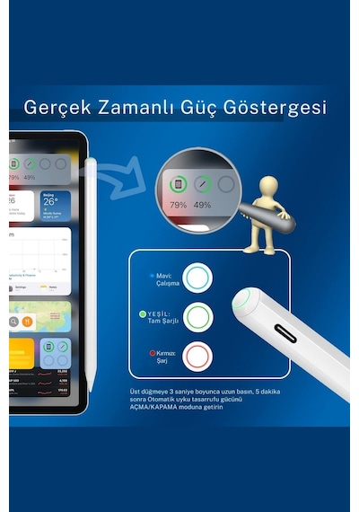 Apple Uyumlu iPad  M4/m3/m2/a17 Air Pro Manyetik Şarj Olabilen Pencil Pro Dokunmatik Tablet Kalemi