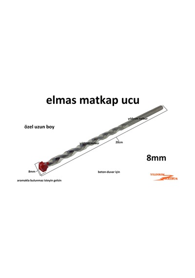 Elmas Matkap Ucu 8mm Beton Delme Uzun Boy Duvar Delme