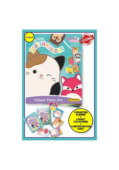 Panini Squishmallows Sticker Çıkartma Albüm Dergisi + 2 Paket 10 Adet Sticker + 1 Adet Limited Kart