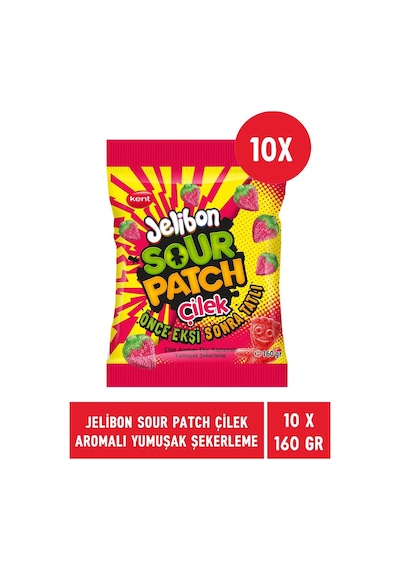 Kent Jelibon Sour Patch Çilek Aromalı Yumuşak Şekerleme 10 x 160 G