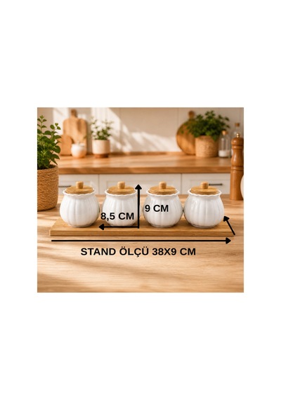 Bambu Standlı 7 Li Bambu Kapaklı Porselen Baharatlık Seti Baharat Saklama Kabı Kavanoz Set Diğer