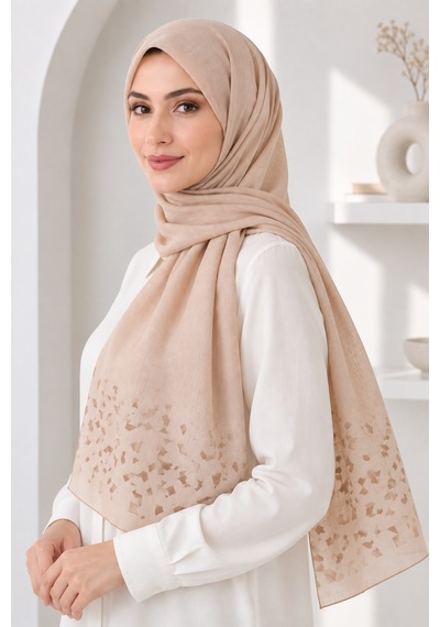 Bihan Store Desenli Jakarlı Tesettür Şal - Hafif Ve Nefes Alan Dokulu Başörtüsü 1862-camel