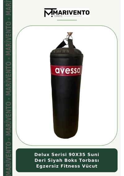 Delux Serisi 90x35 Suni Deri Siyah Boks Torbası Egzersiz Fitness Vücut