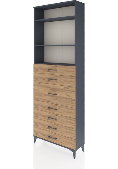 Arges Dolap 3 Raflı 7 Çekmeceli 88x30x243 Antrasit-çam Antrasit