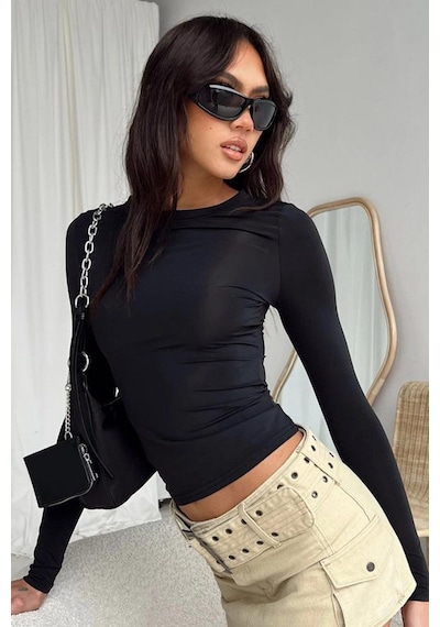 Madmext Siyah Bisiklet Yaka Basic Uzun Kollu Body Mg1701-siyah Siyah