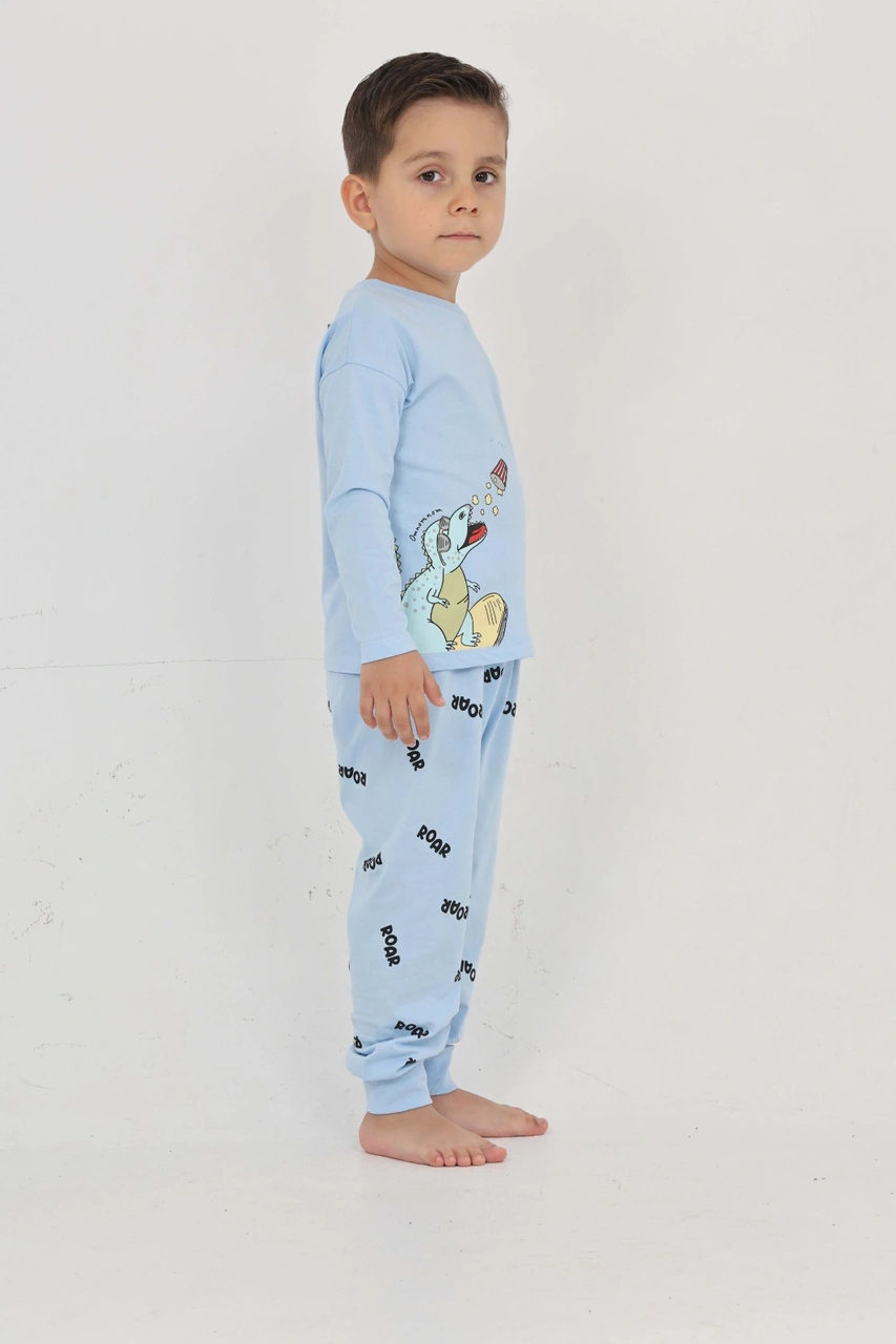 Toontoy Kids Toontoy Erkek Çocuk Roar Baskılı Pijama Takım Mavi