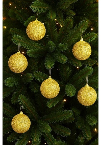Beysüs Yılbaşı Çam Ağacı Süsü Parlak Gold Simli Cici Top 7cm 6lı Diğer