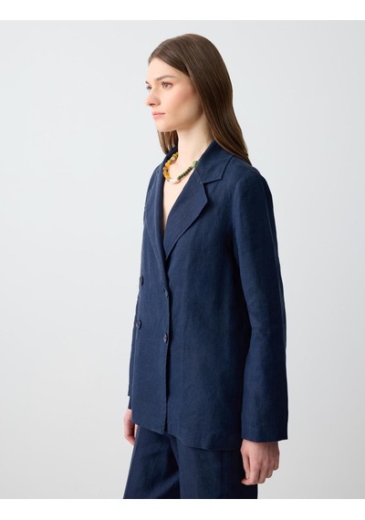 Jimmy Key Lacivert %100 Keten Düz Kesim Blazer Ceket 5sw052585494