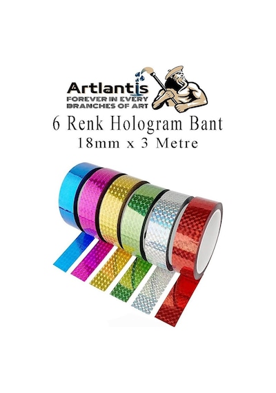 Renkli Hologram Bant 6 Renk 1 Paket 18mm X 3 Metre Yaldızlı Metalik Desenli Fosforlu Hologram Bant Hobi Tasarım 6