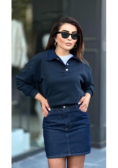 Lacivert Denim Mini Etek Lacivert