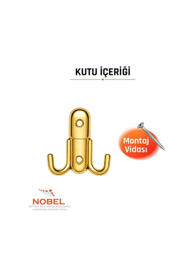 Roket Askı, Metal Vestiyer Askısı, 37 Gr, Dolap Ve Duvar Askılığı, Altin Vidalı Altın