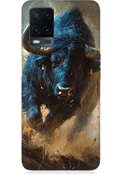 Oppo A54 Uyumlu Renk Patlamasında Saldıran Boğa Desenli Silikon Kılıf Çok Renkli