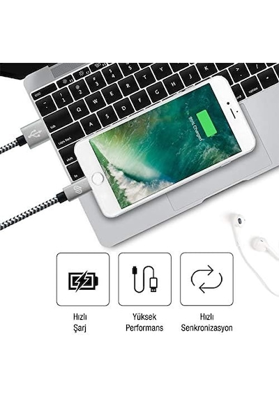 Hızlı Usb Lightning Kablo 3 Lü Şarj Kablosu Seti - Xs/x/8 Plus/7/7 Plus/6/6 Plus/6s/6s Plus/5/5s/5c/se&ipad İle Uyumlu Siyah Beyaz