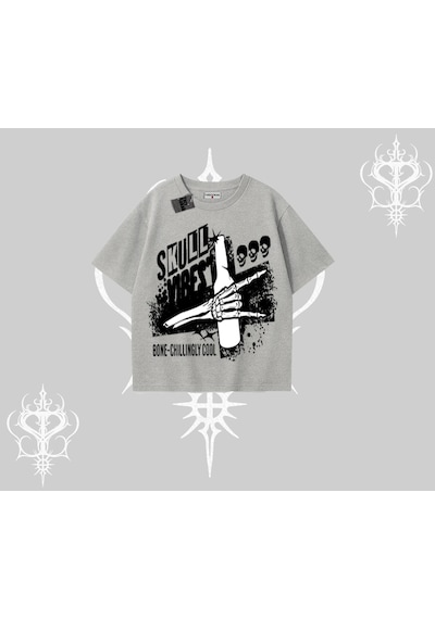 Tarzsokak Oversize Tshirt Skull Impact Bone Chilling Street Icon Gri
