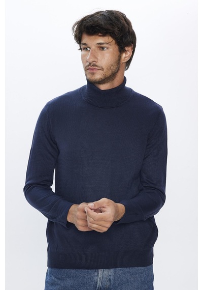 Tudors Slim Fit Dar Kesim Tam Balikcı Yaka Tüylenmeyen Yumuşak Dokulu Lacivert Erkek Triko Kazak-29110-lacivert Lacivert