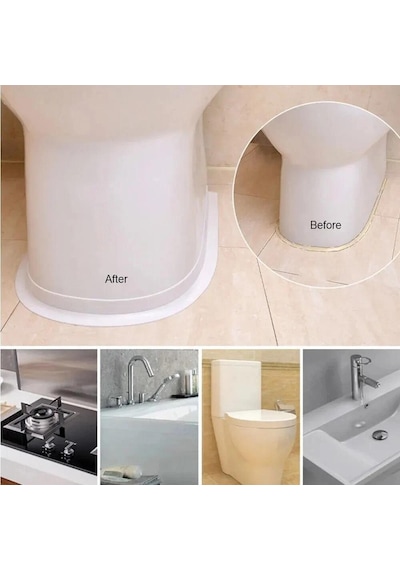 3b Trend 4 Adet 12,8 Metre Su Sızdırmaz Bant Mutfak Lavabo Banyo Pencere Duvar Bandı Beyaz