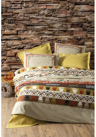 Cotton Box Ethnic Çift Kişilik Nevresim Takımı Magnus Hardal