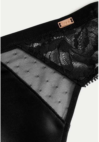 Marks & Spencer Dantel Detaylı İpek High Leg Külot T81006470L Siyah