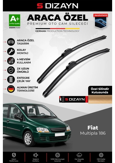 S-dizayn Fiat Multipla 186 Ön Cam Silecek Seti 1998-2010 Premium Araca Özel 60-55 Cm A+ Kalite Aocs-
