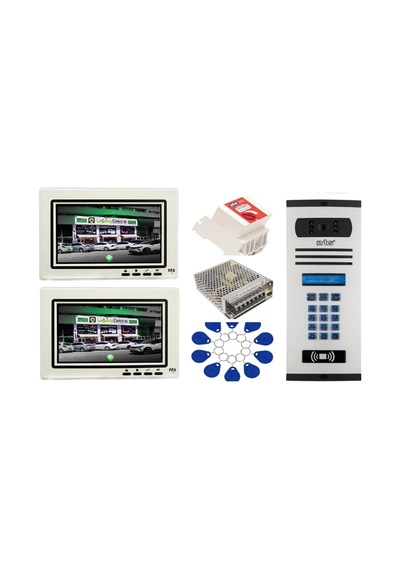 2 Daire Nts 2015-b 7'' Görüntülü Diafon Beyaz-8004 Tuş Takımlı Şifreli+geçişli Zil Panelli Set