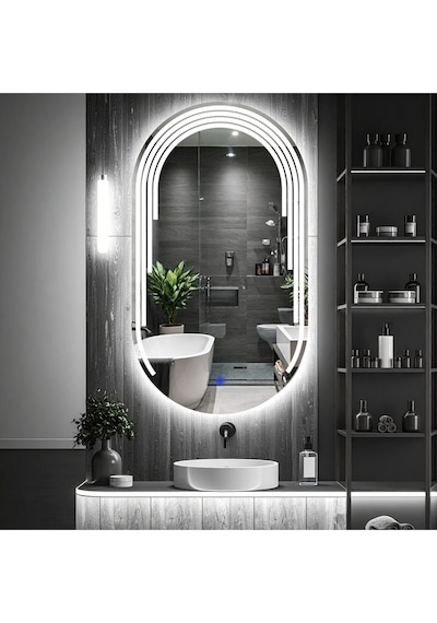 Eloura Beyaz Led'li Lazer Kumlamalı Lavabo & Banyo Aynası Dokunmatik Sensörlü 70 X 40 Cm